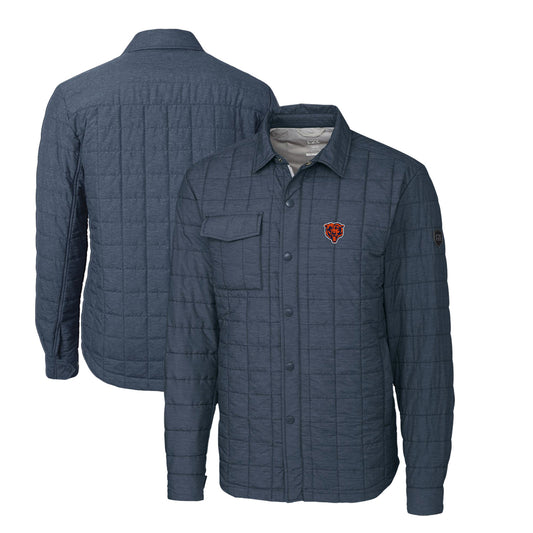 Men's Cutter & Buck Heather Navy Chicago Bears Throwback Logo Big & Tall Rainier PrimaLoft Eco Insulated Quilted Button-Up Shacket