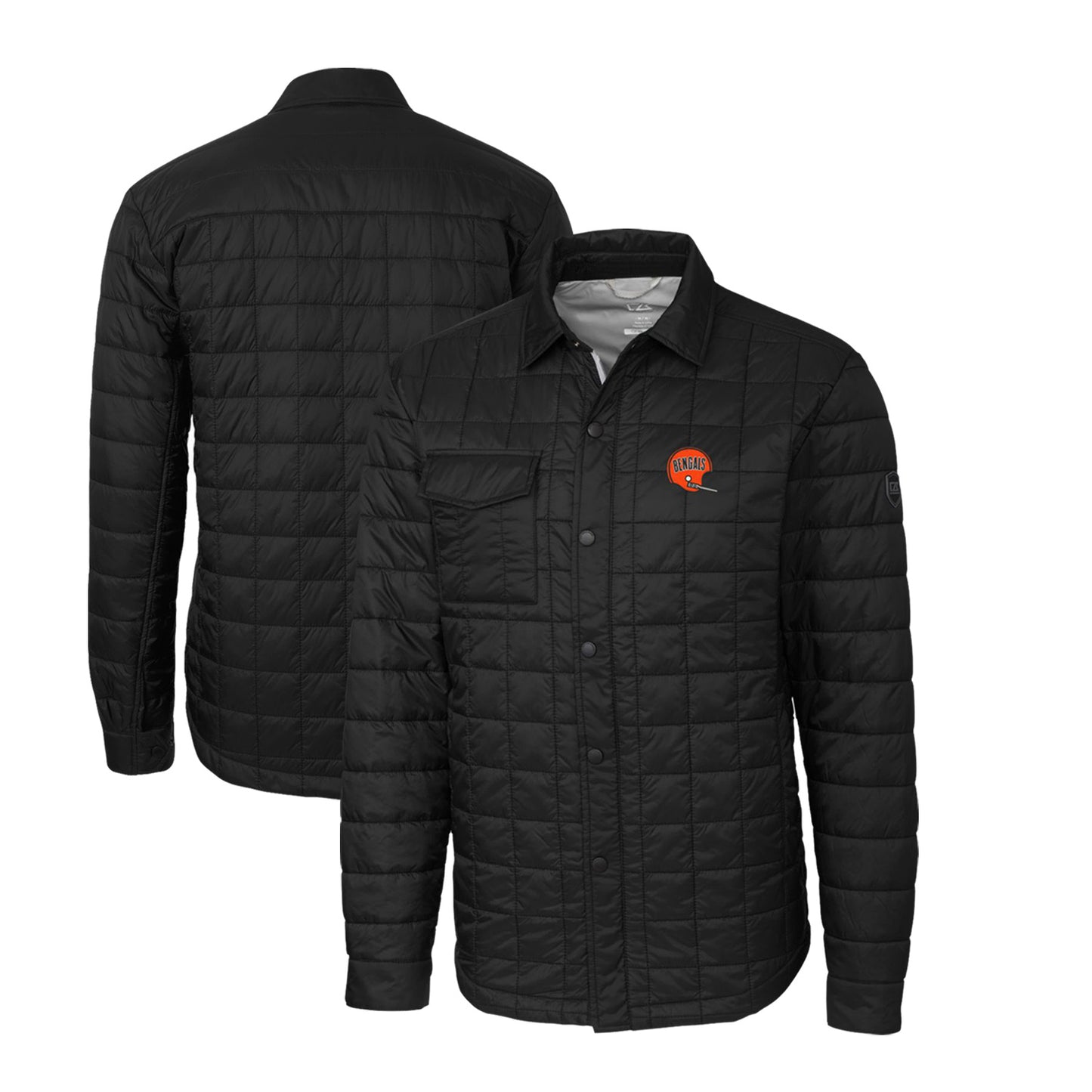 Men's Cutter & Buck Black Cincinnati Bengals Throwback Logo Big & Tall Rainier PrimaLoft Eco Insulated Quilted Button-Up Shacket