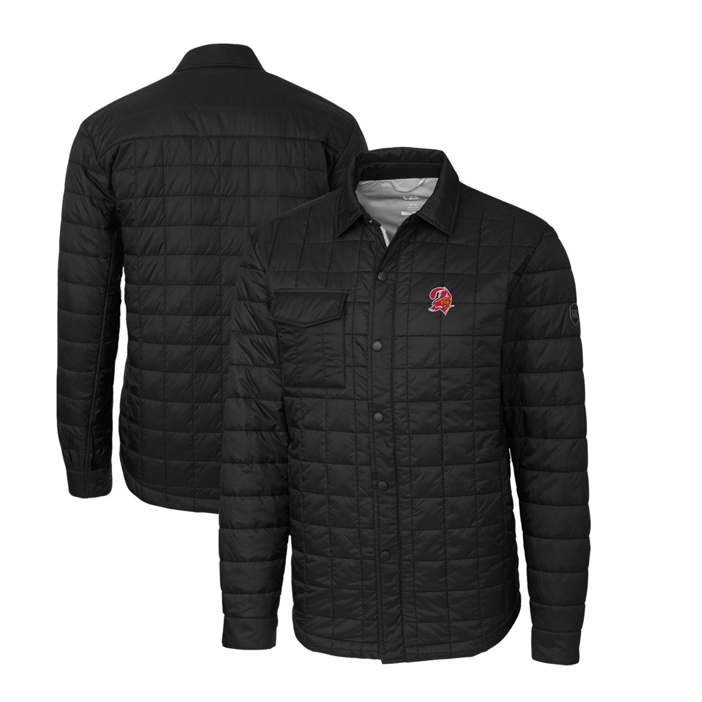 Men's Cutter & Buck Black Tampa Bay Buccaneers Throwback Logo Big & Tall Rainier PrimaLoft Eco Insulated Quilted Button-Up Shacket