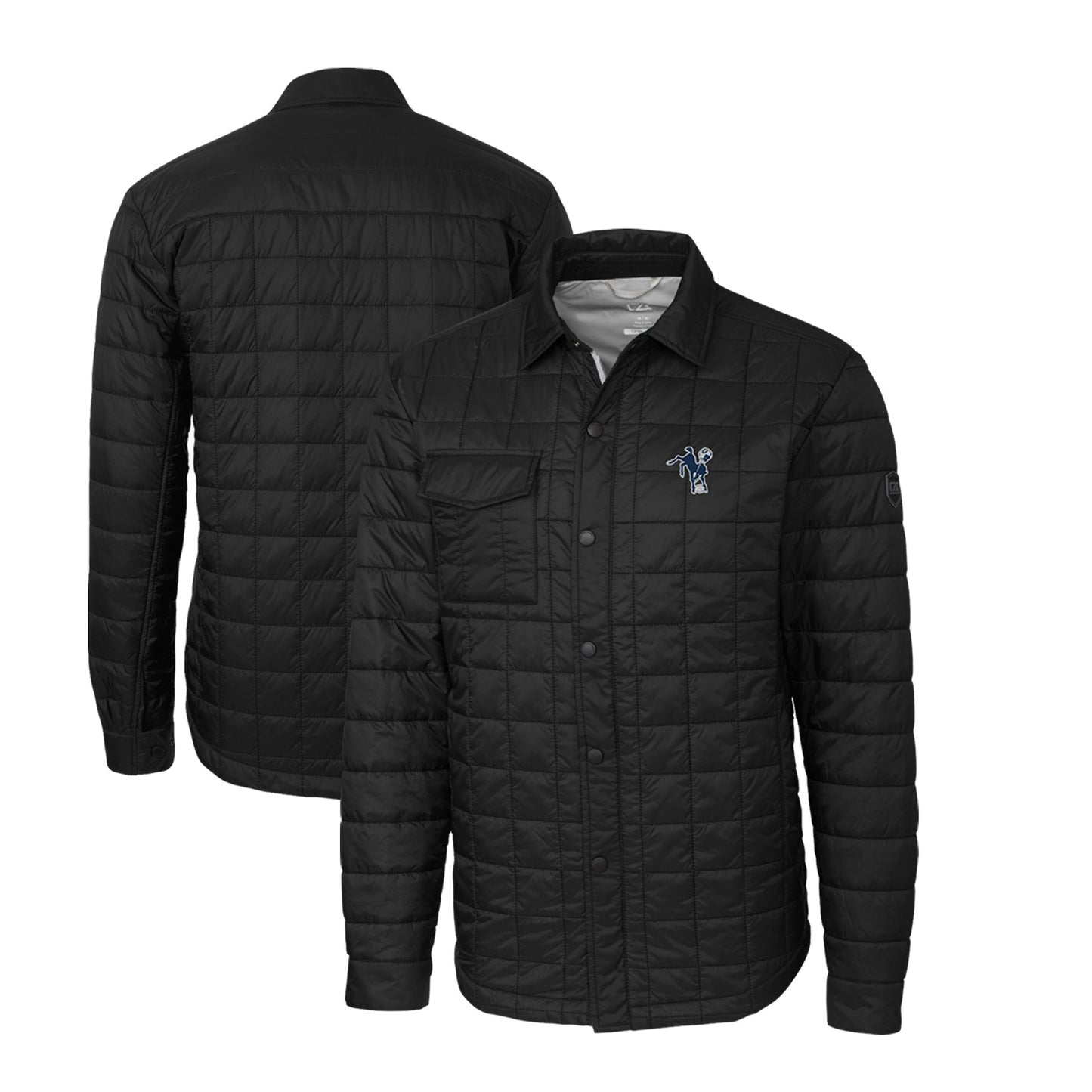 Men's Cutter & Buck Black Indianapolis Colts Throwback Logo Big & Tall Rainier PrimaLoft Eco Insulated Quilted Button-Up Shacket