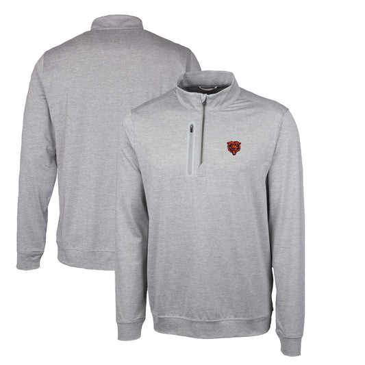 Men's Cutter & Buck Gray Chicago Bears Stealth Heathered Big & Tall Throwback Logo Quarter-Zip Pullover Top