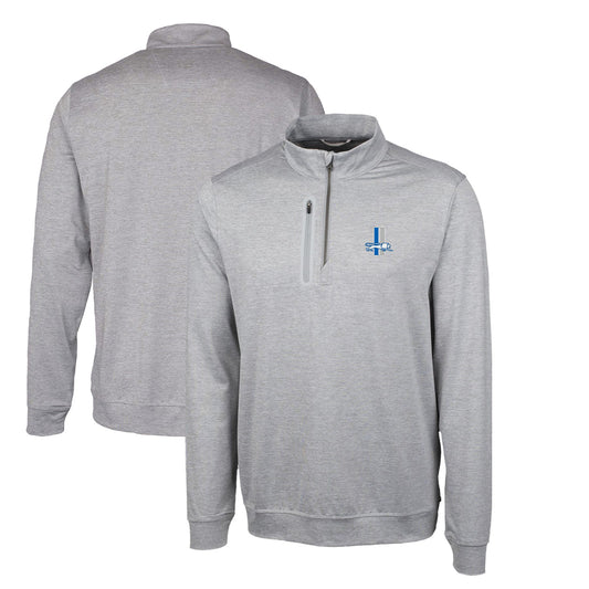 Men's Cutter & Buck Gray Detroit Lions Stealth Heathered Big & Tall Throwback Logo Quarter-Zip Pullover Top