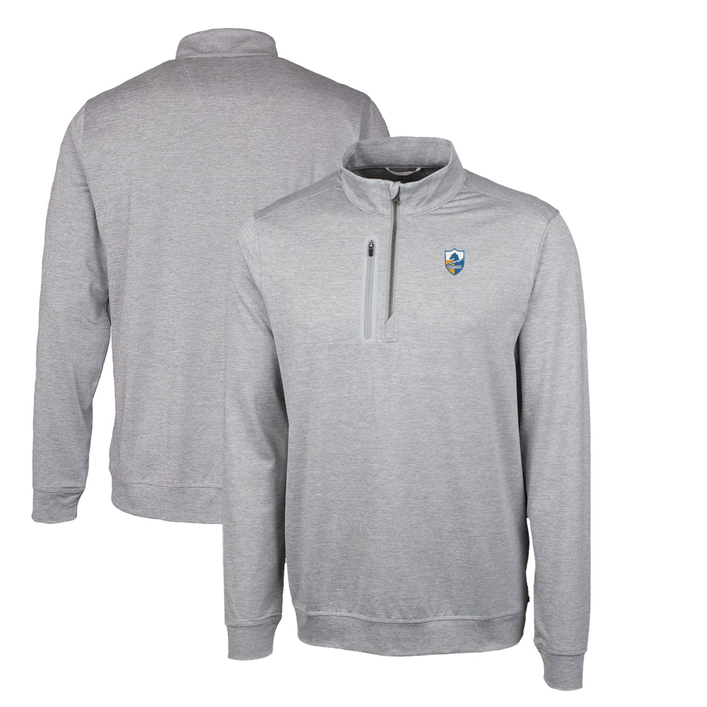 Men's Cutter & Buck Gray Los Angeles Chargers Stealth Heathered Big & Tall Throwback Logo Quarter-Zip Pullover Top