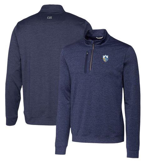Men's Cutter & Buck Navy Los Angeles Chargers Stealth Heathered Big & Tall Throwback Logo Quarter-Zip Pullover Top