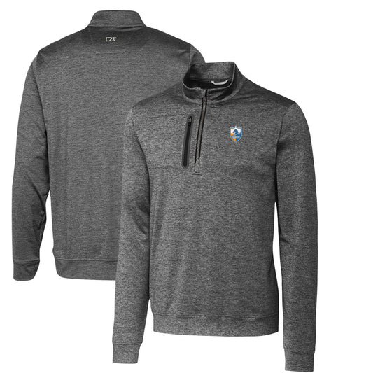 Men's Cutter & Buck Steel Los Angeles Chargers Stealth Heathered Big & Tall Throwback Logo Quarter-Zip Pullover Top