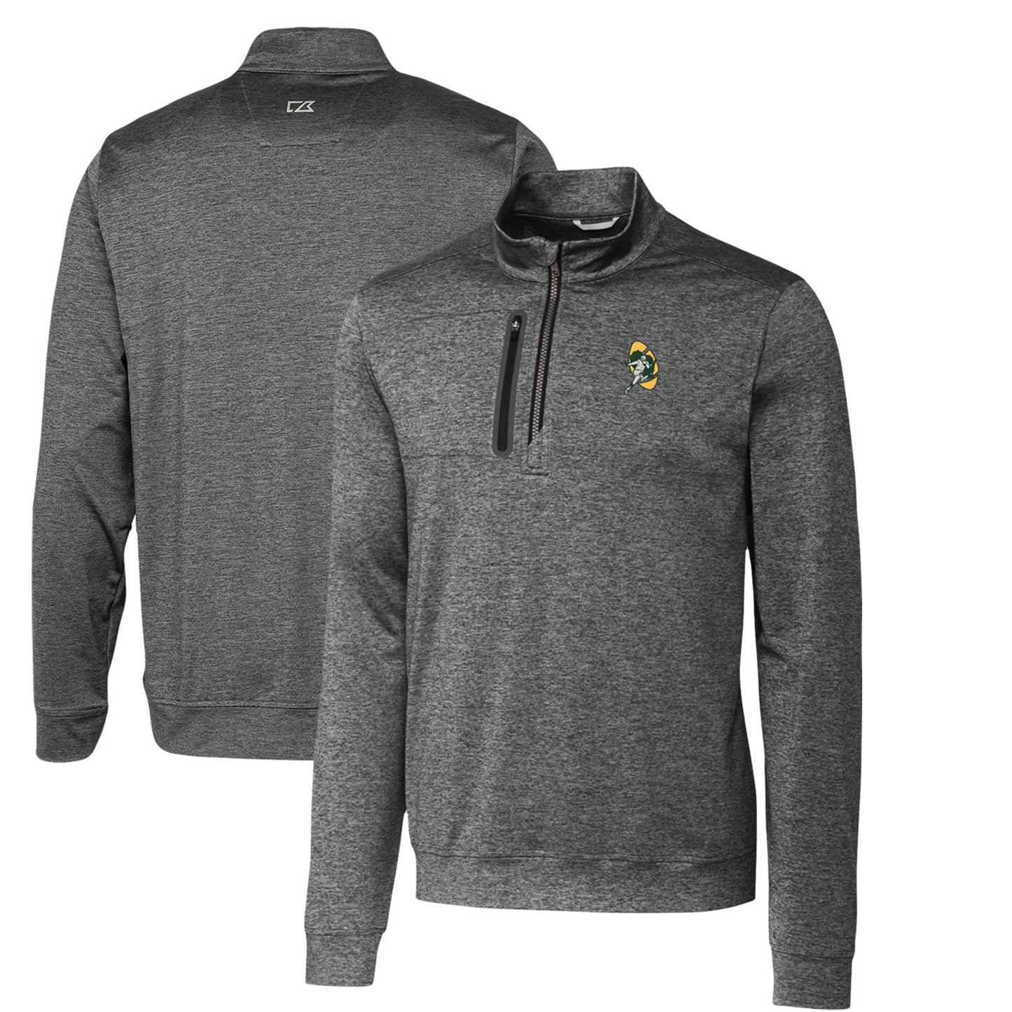 Men's Cutter & Buck Steel Green Bay Packers Stealth Heathered Big & Tall Throwback Logo Quarter-Zip Pullover Top