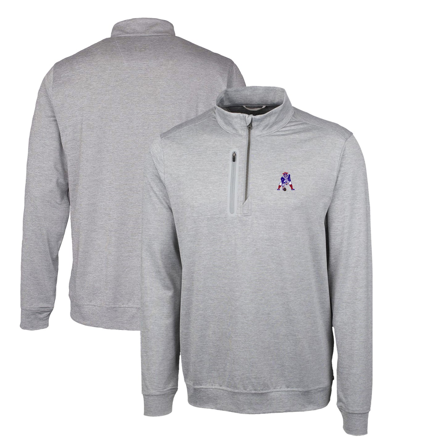 Men's Cutter & Buck Gray New England Patriots Stealth Heathered Big & Tall Throwback Logo Quarter-Zip Pullover Top