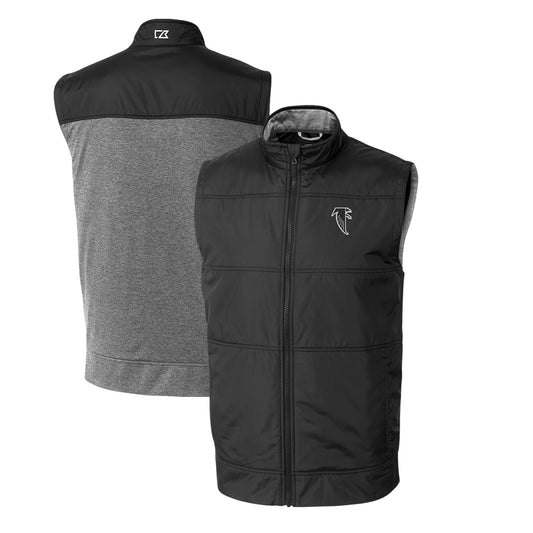 Men's Cutter & Buck Black Atlanta Falcons Throwback Logo Big & Tall Stealth Hybrid Quilted Windbreaker Full-Zip Vest