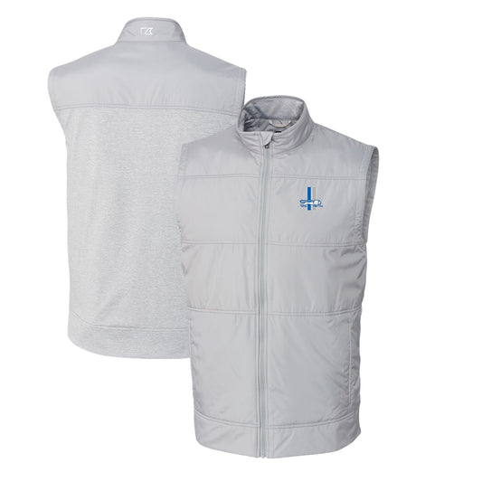 Men's Cutter & Buck Gray Detroit Lions Throwback Logo Big & Tall Stealth Hybrid Quilted Windbreaker Full-Zip Vest
