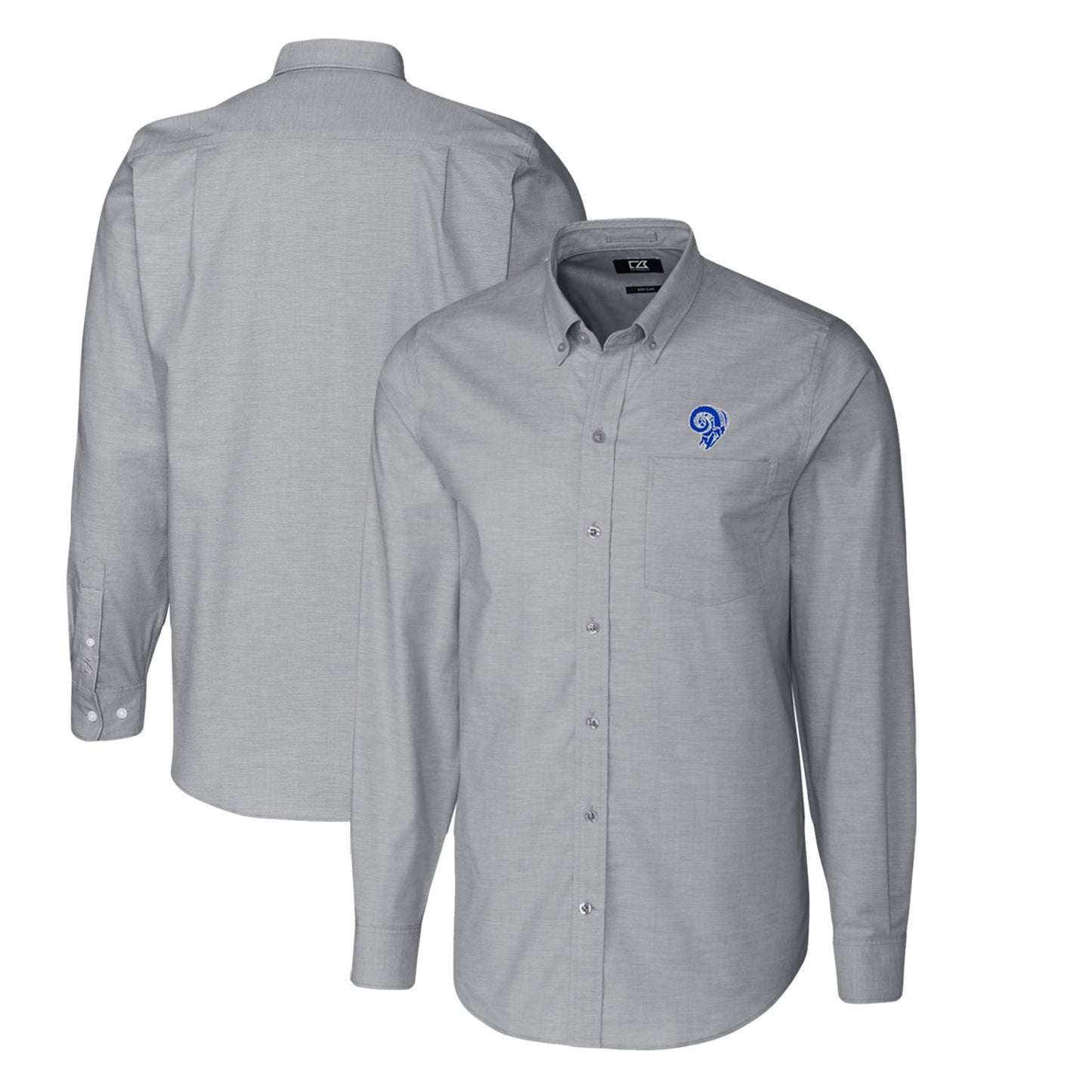 Men's Cutter & Buck Charcoal Los Angeles Rams Throwback Logo Big & Tall Long Sleeve Stretch Oxford Button-Down Shirt