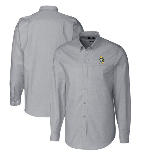 Men's Cutter & Buck Charcoal Green Bay Packers Throwback Logo Big & Tall Long Sleeve Stretch Oxford Button-Down Shirt