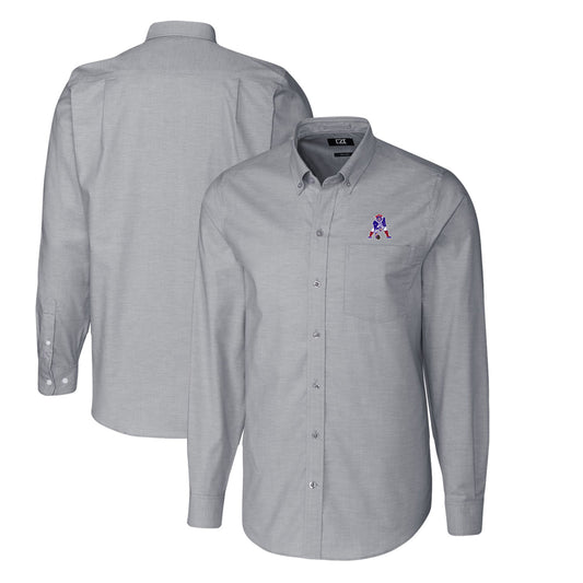 Men's Cutter & Buck Charcoal New England Patriots Throwback Logo Big & Tall Long Sleeve Stretch Oxford Button-Down Shirt