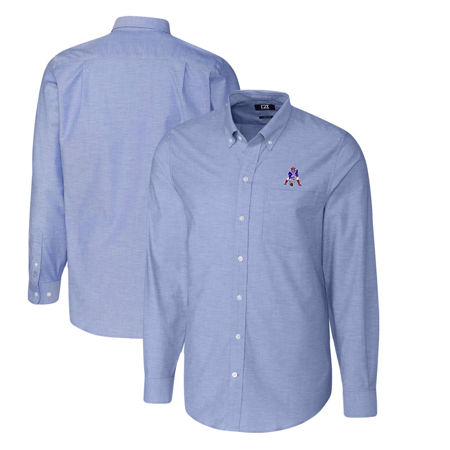 Men's Cutter & Buck Powder Blue New England Patriots Throwback Logo Big & Tall Long Sleeve Stretch Oxford Button-Down Shirt