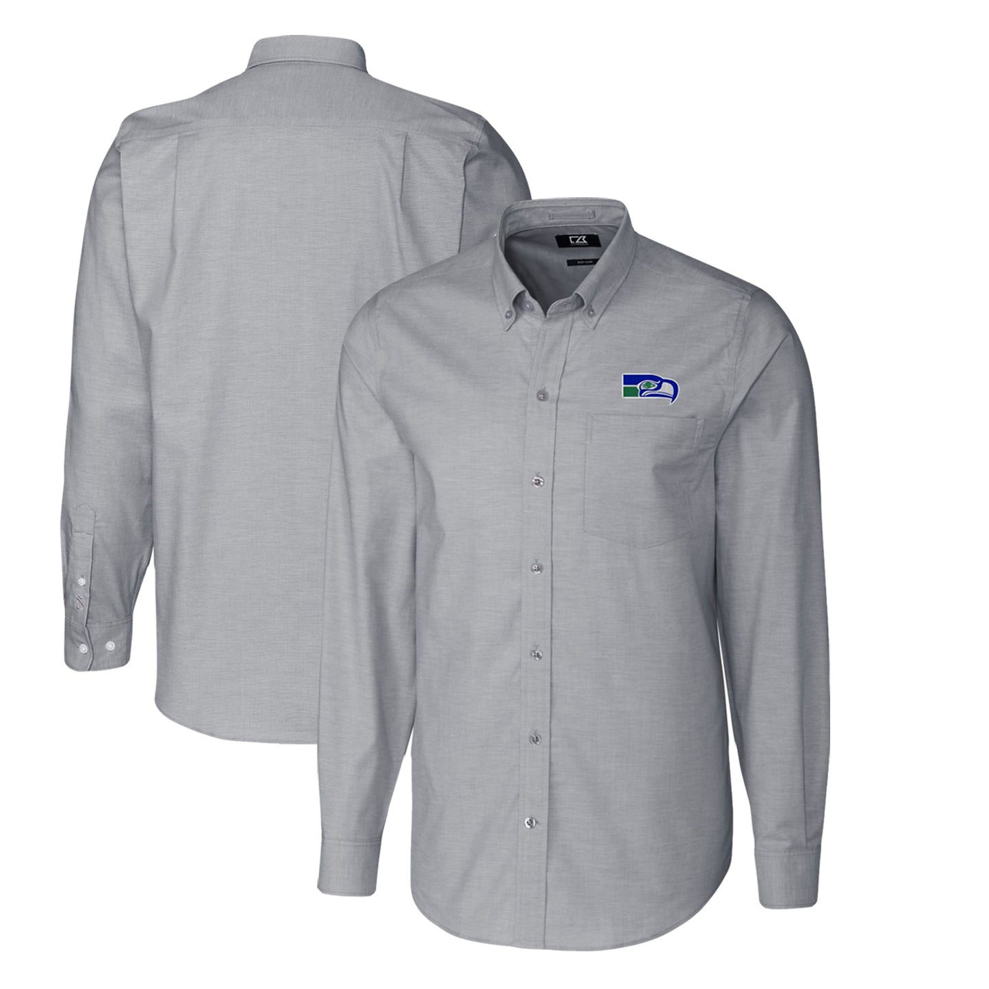 Men's Cutter & Buck Charcoal Seattle Seahawks Throwback Logo Big & Tall Long Sleeve Stretch Oxford Button-Down Shirt