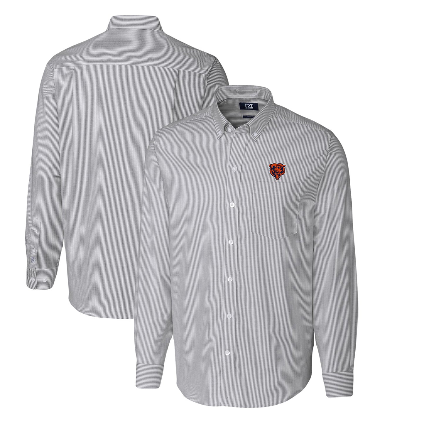 Men's Cutter & Buck Charcoal Chicago Bears Throwback Logo Big & Tall Stretch Oxford Stripe Long Sleeve Button Down Shirt