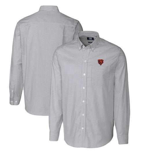 Men's Cutter & Buck Charcoal Chicago Bears Throwback Logo Big & Tall Stretch Oxford Stripe Long Sleeve Button Down Shirt