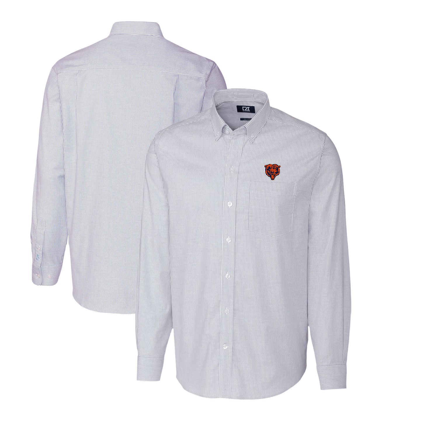 Men's Cutter & Buck Light Blue Chicago Bears Throwback Logo Big & Tall Stretch Oxford Stripe Long Sleeve Button Down Shirt