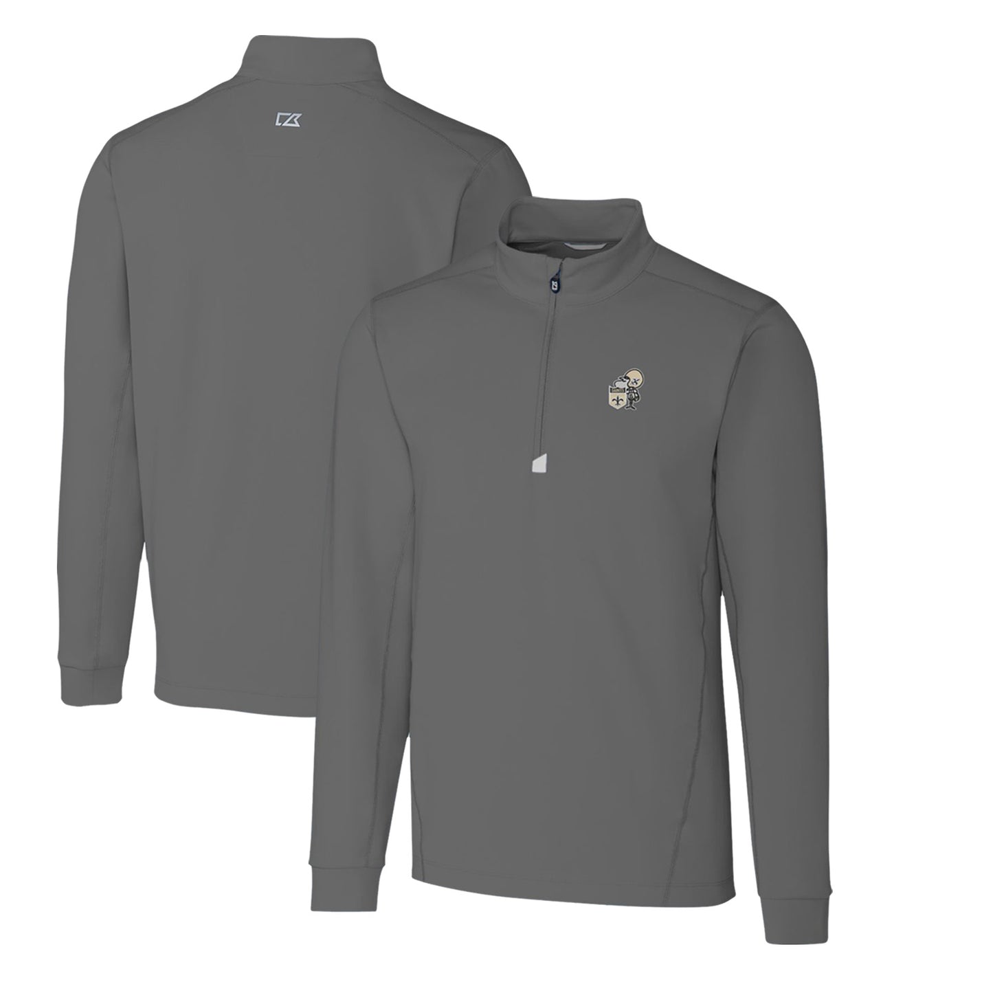 Men's Cutter & Buck Steel New Orleans Saints Throwback Logo Traverse Stretch Quarter-Zip Big & Tall Pullover Top