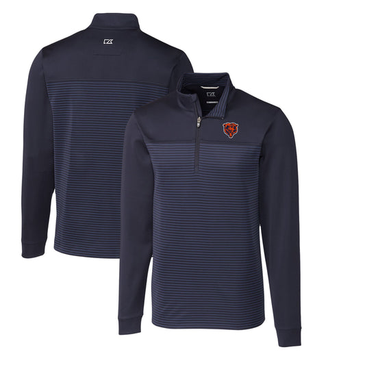 Men's Cutter & Buck Navy Chicago Bears Throwback Logo Traverse Stripe Stretch Quarter-Zip Big & Tall Pullover Top