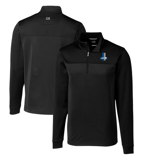 Men's Cutter & Buck Black Detroit Lions Throwback Logo Traverse Stripe Stretch Quarter-Zip Big & Tall Pullover Top