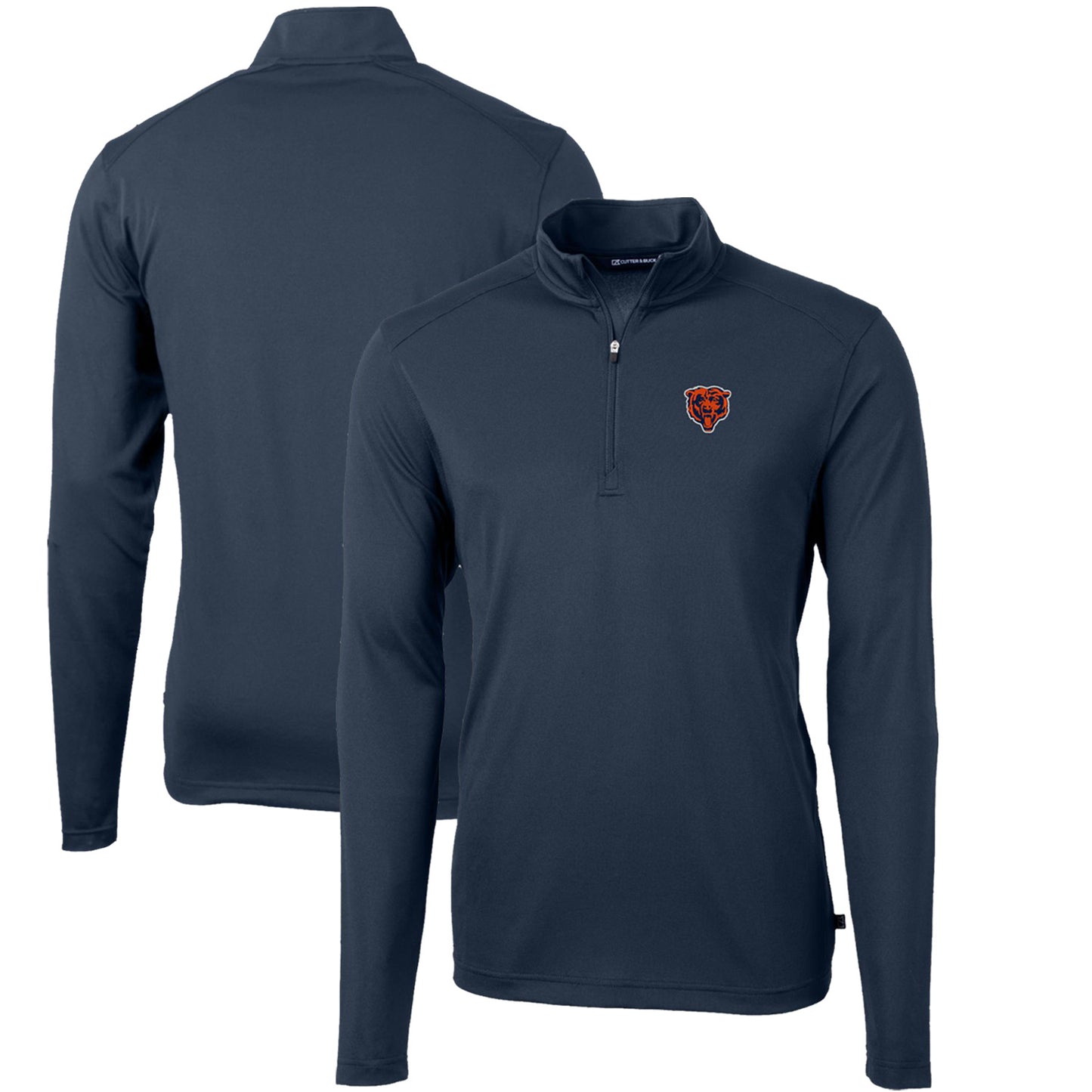 Men's Cutter & Buck Navy Chicago Bears Throwback Logo Virtue Eco Pique Recycled Quarter-Zip Big & Tall Pullover Top