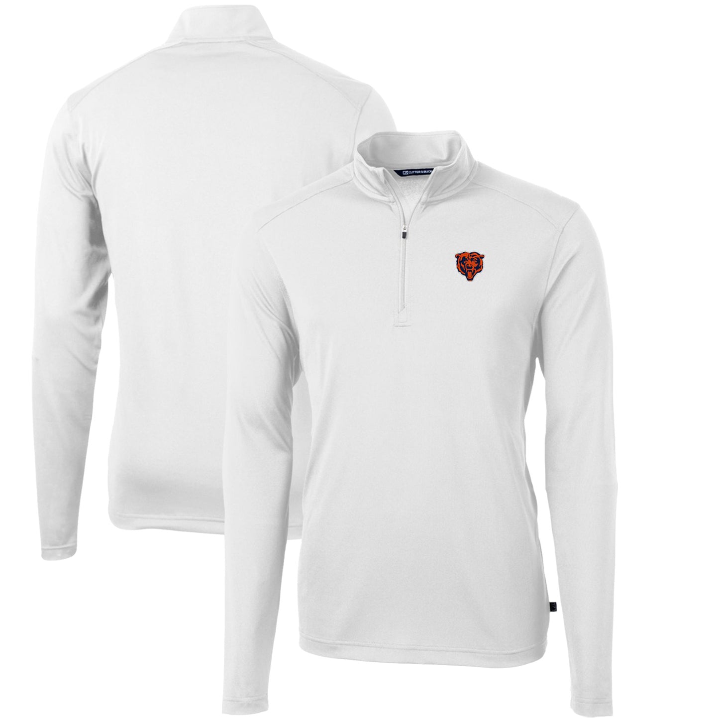 Men's Cutter & Buck White Chicago Bears Throwback Logo Virtue Eco Pique Recycled Quarter-Zip Big & Tall Pullover Top