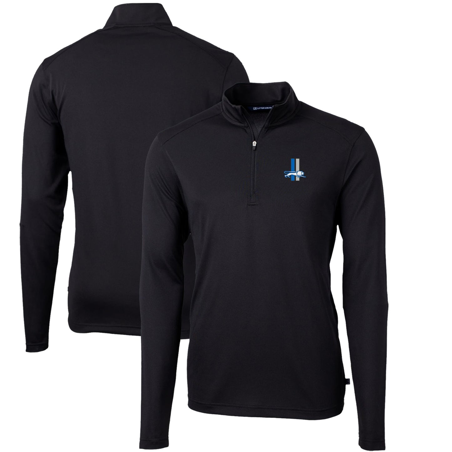 Men's Cutter & Buck Black Detroit Lions Throwback Logo Virtue Eco Pique Recycled Quarter-Zip Big & Tall Pullover Top