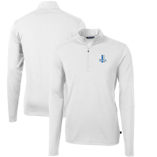 Men's Cutter & Buck White Detroit Lions Throwback Logo Virtue Eco Pique Recycled Quarter-Zip Big & Tall Pullover Top