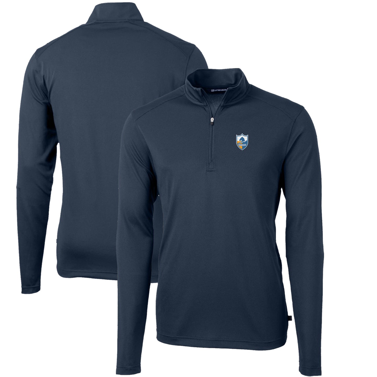 Men's Cutter & Buck Navy Los Angeles Chargers Throwback Logo Virtue Eco Pique Recycled Quarter-Zip Big & Tall Pullover Top