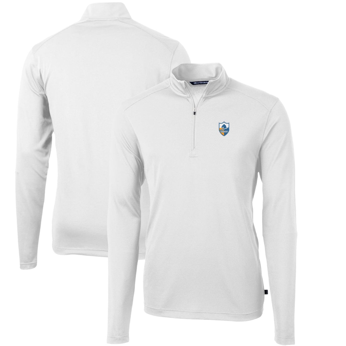 Men's Cutter & Buck White Los Angeles Chargers Throwback Logo Virtue Eco Pique Recycled Quarter-Zip Big & Tall Pullover Top