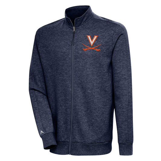 Men's Antigua Heather Navy Virginia Cavaliers Action Full-Zip Jacket