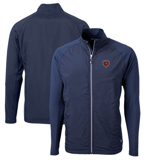 Men's Cutter & Buck Navy Chicago Bears Adapt Eco Knit Hybrid Recycled Full-Zip Throwback Jacket