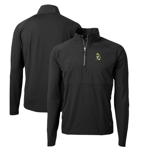 Men's Cutter & Buck Black Green Bay Packers Adapt Eco Knit Hybrid Recycled Quarter-Zip Throwback Pullover Top