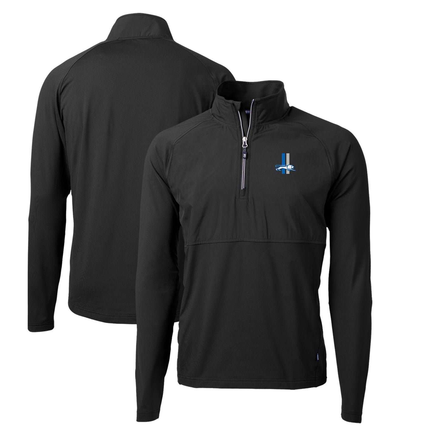 Men's Cutter & Buck Black Detroit Lions Adapt Eco Knit Hybrid Recycled Quarter-Zip Throwback Pullover Top