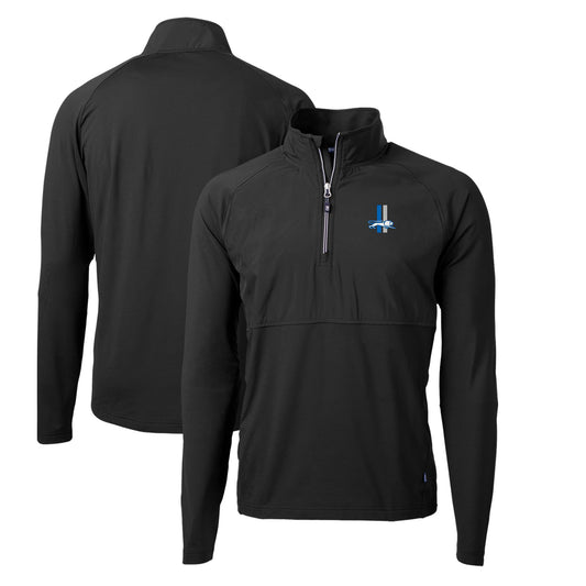 Men's Cutter & Buck Black Detroit Lions Adapt Eco Knit Hybrid Recycled Quarter-Zip Throwback Pullover Top