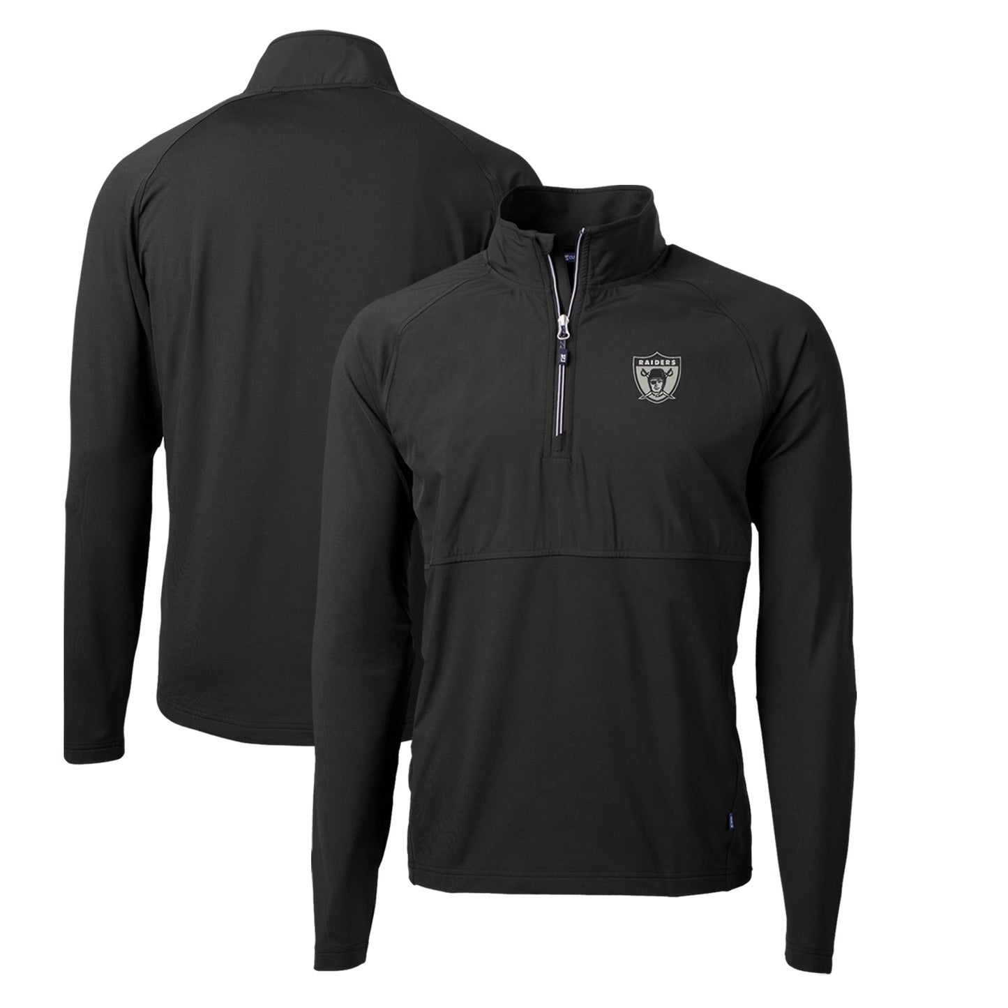 Men's Cutter & Buck Black Las Vegas Raiders Adapt Eco Knit Hybrid Recycled Quarter-Zip Throwback Pullover Top