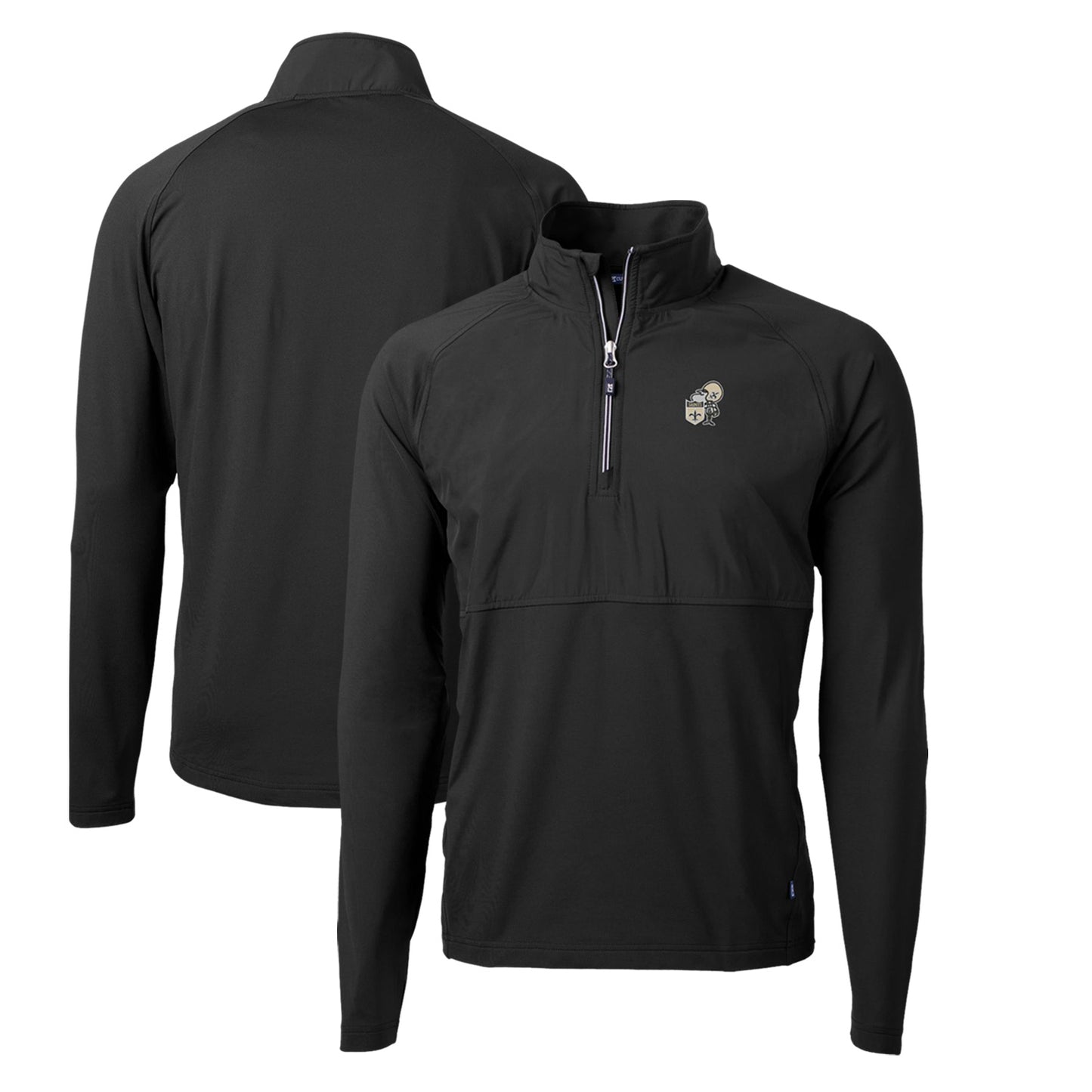 Men's Cutter & Buck Black New Orleans Saints Adapt Eco Knit Hybrid Recycled Quarter-Zip Throwback Pullover Top