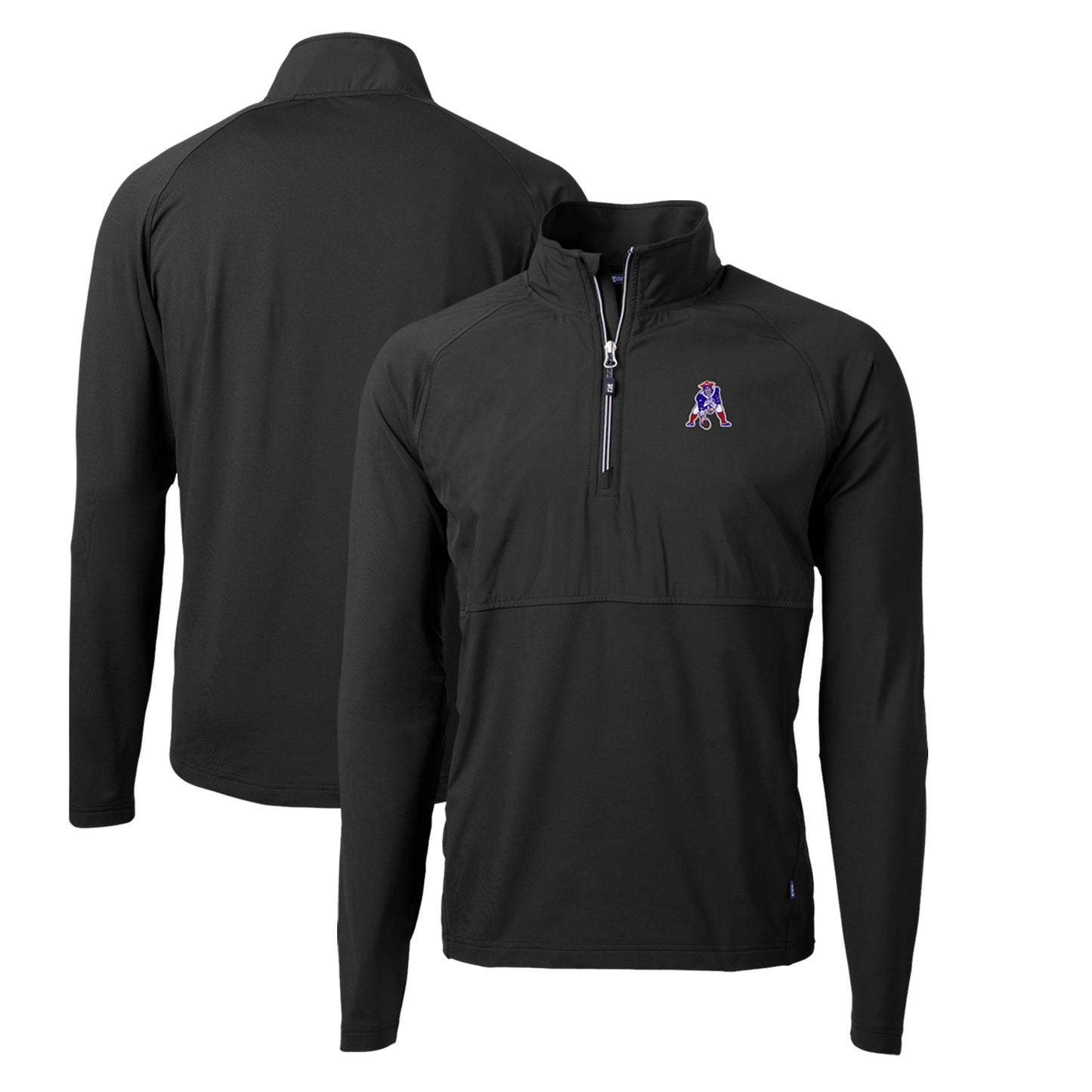 Men's Cutter & Buck Black New England Patriots Adapt Eco Knit Hybrid Recycled Quarter-Zip Throwback Pullover Top