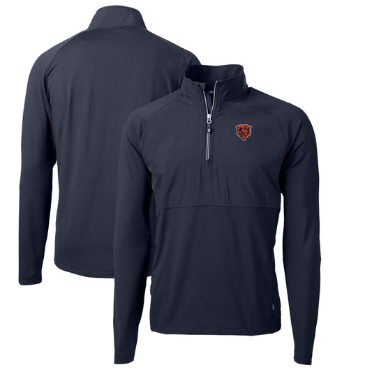 Men's Cutter & Buck Navy Chicago Bears Adapt Eco Knit Hybrid Recycled Quarter-Zip Throwback Pullover Top