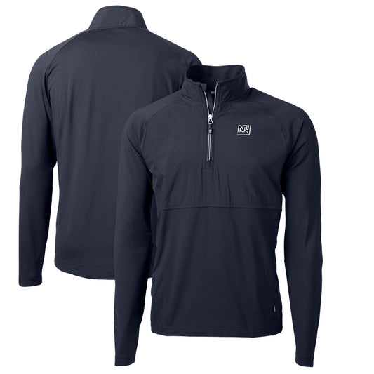 Men's Cutter & Buck Navy New York Giants Adapt Eco Knit Hybrid Recycled Quarter-Zip Throwback Pullover Top