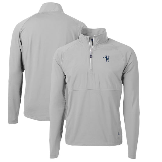 Men's Cutter & Buck Gray Indianapolis Colts Adapt Eco Knit Hybrid Recycled Quarter-Zip Throwback Pullover Top