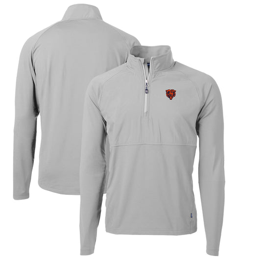 Men's Cutter & Buck Gray Chicago Bears Adapt Eco Knit Hybrid Recycled Quarter-Zip Throwback Pullover Top