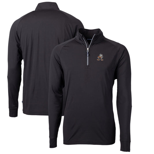 Men's Cutter & Buck Black Cleveland Browns Adapt Eco Knit Stretch Recycled Quarter-Zip Throwback Pullover Top
