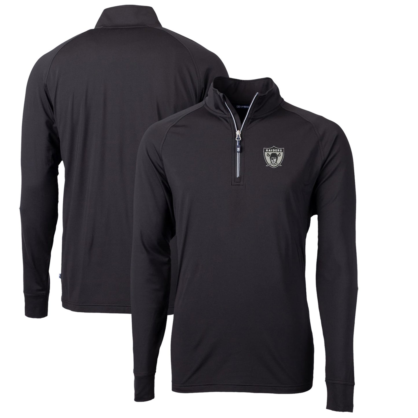 Men's Cutter & Buck Black Las Vegas Raiders Adapt Eco Knit Stretch Recycled Quarter-Zip Throwback Pullover Top