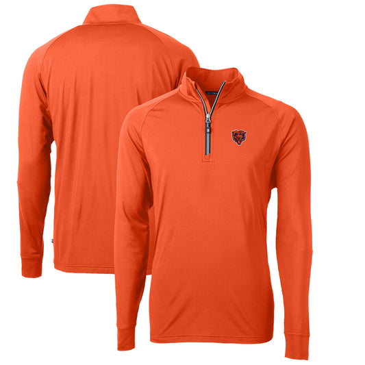 Men's Cutter & Buck Orange Chicago Bears Adapt Eco Knit Stretch Recycled Quarter-Zip Throwback Pullover Top