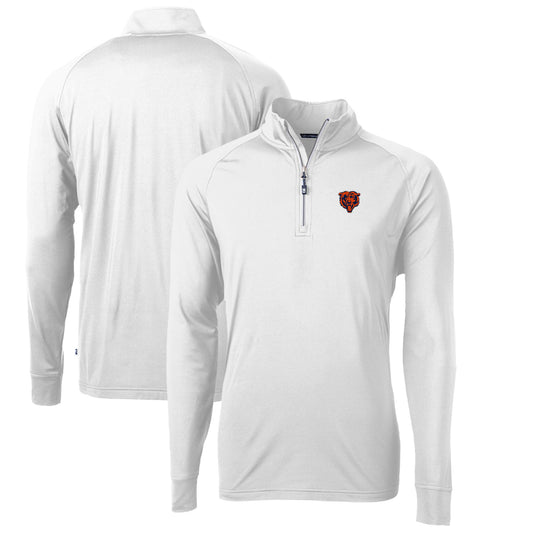 Men's Cutter & Buck White Chicago Bears Adapt Eco Knit Stretch Recycled Quarter-Zip Throwback Pullover Top