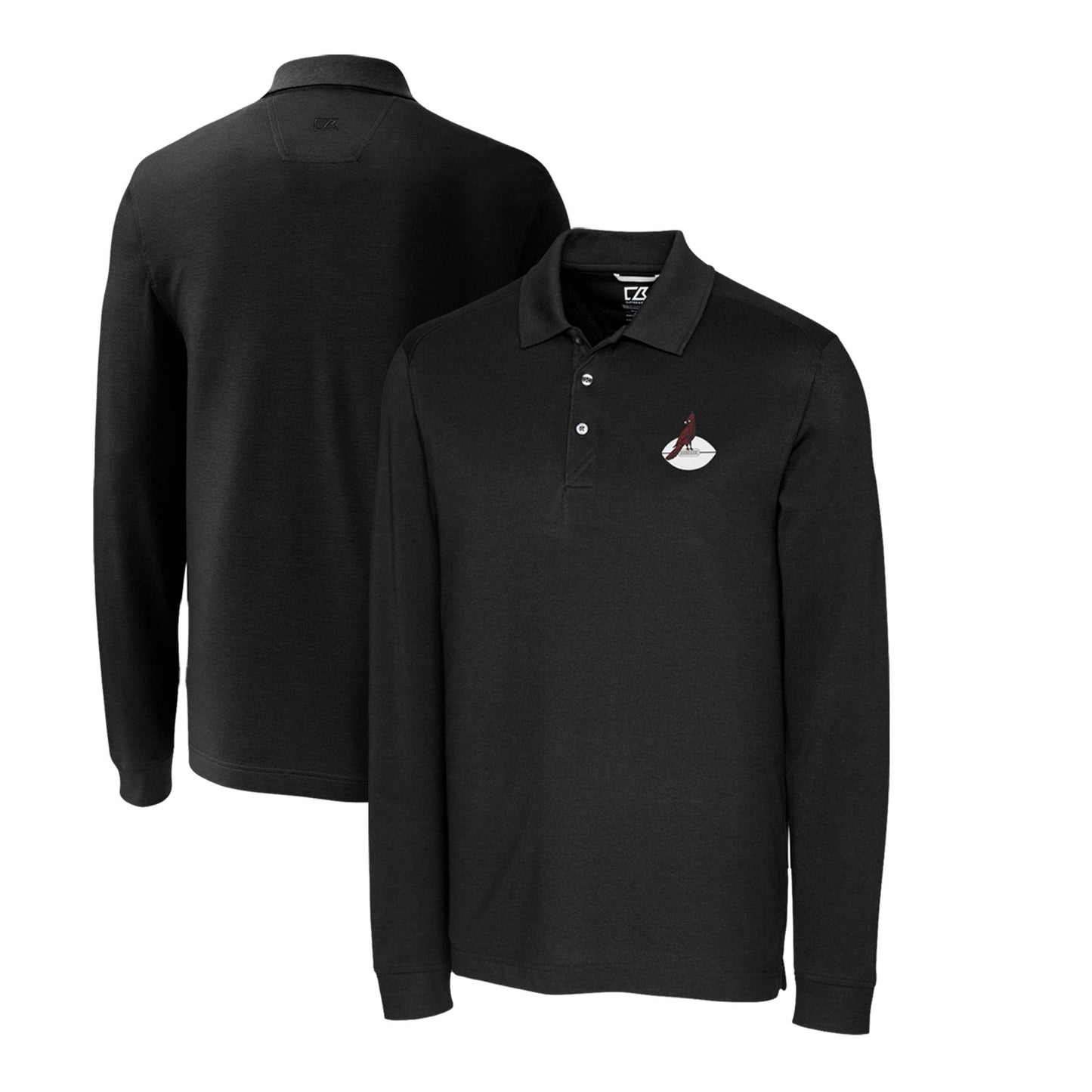 Men's Cutter & Buck Black Arizona Cardinals Advantage Tri-Blend Pique Long Sleeve Throwback Polo