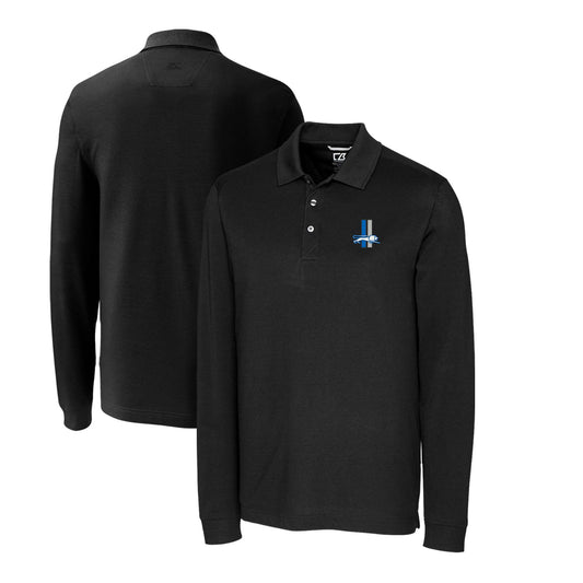 Men's Cutter & Buck Black Detroit Lions Advantage Tri-Blend Pique Long Sleeve Throwback Polo