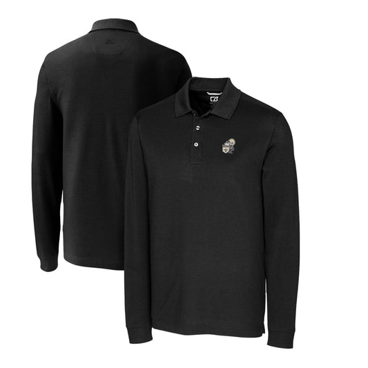 Men's Cutter & Buck Black New Orleans Saints Advantage Tri-Blend Pique Long Sleeve Throwback Polo