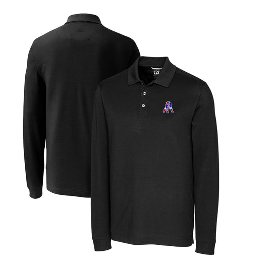 Men's Cutter & Buck Black New England Patriots Advantage Tri-Blend Pique Long Sleeve Throwback Polo